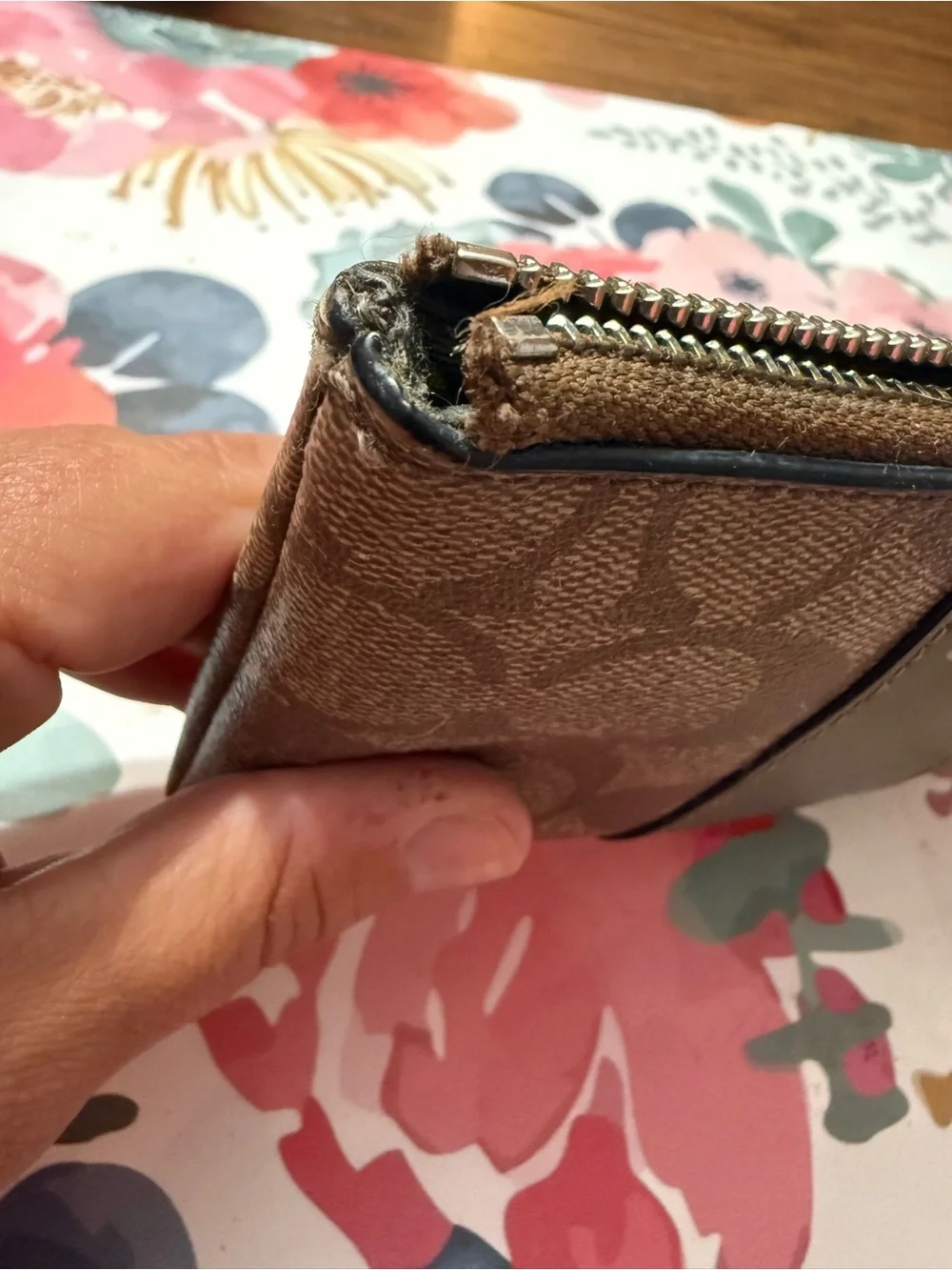 COACH Brown and Olive Signature Wristlet